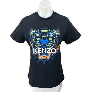 Kenzo Women's Black Tiger Graphic Print Short Sleeve Pullover Tee T-Shirt Top M